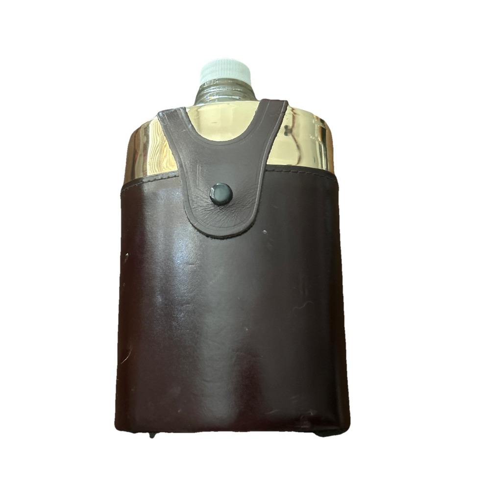 Vintage Brown Top Grain Leather Wrapped Flask w/ cap Used